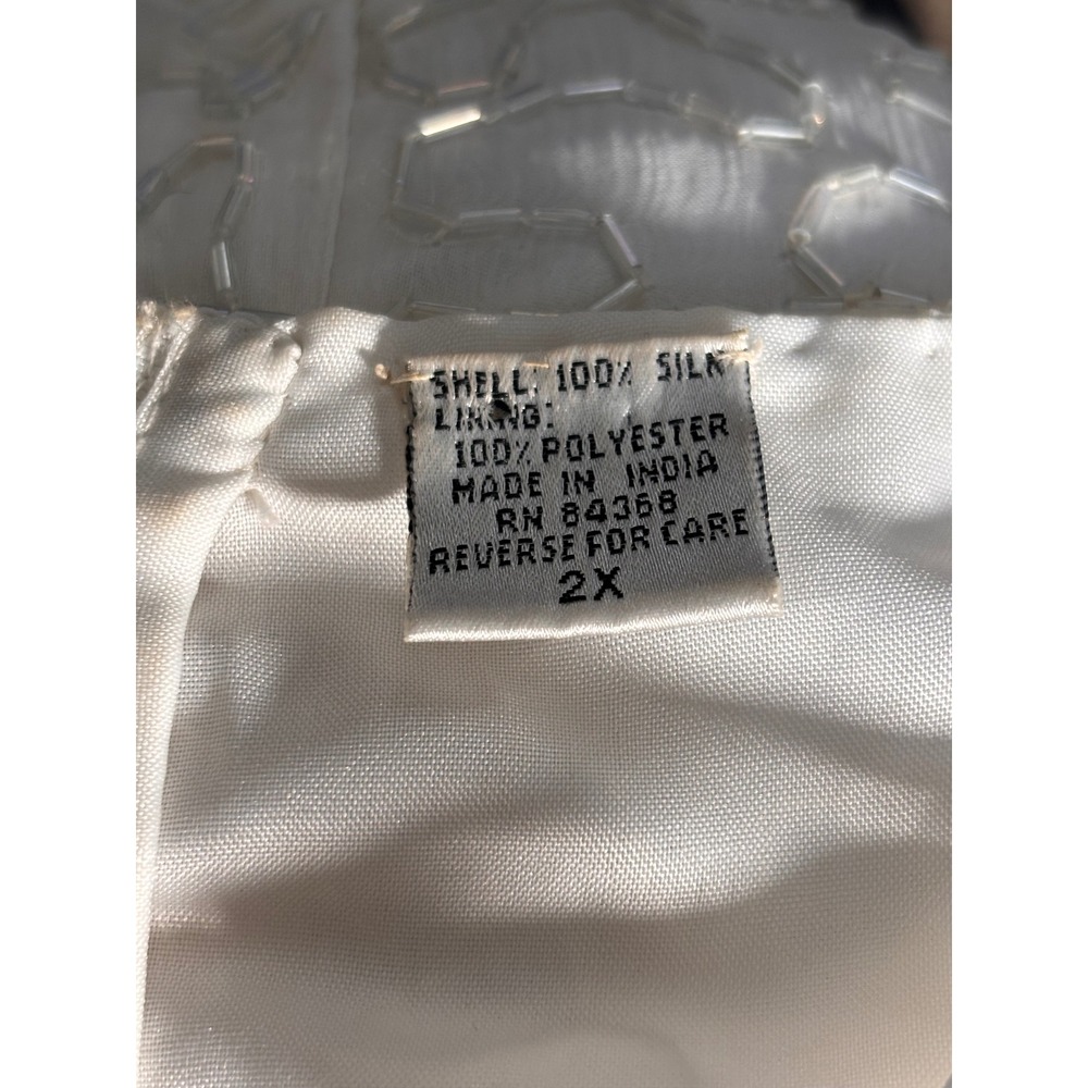 Laurence Kazar Silk Beaded Floral Blouse White Gold Silver 2X Vintage Blouse - Picture 8 of 10